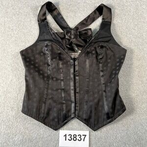 Guess Jeans Corset Top Women Medium Black Excellent Polka Dot Satin Bow Y8428800